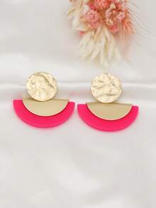 Swim Chiccia 1 Pair Bohemian Women Retro Elegant Hammered Metal Round & Semi-Circle Wood Earrings, Fashionable Accessories For Spring/Summer And All Year Round - Earring - View 11