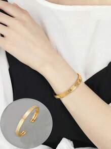Nooxian 1 pièce Bracelet unisexe, luxueux bracelet vintage en acier inoxydable du Moyen-Orient avec gravure arabe, accessoire quotidien neutre pour cadeau (sans boîte cadeau)