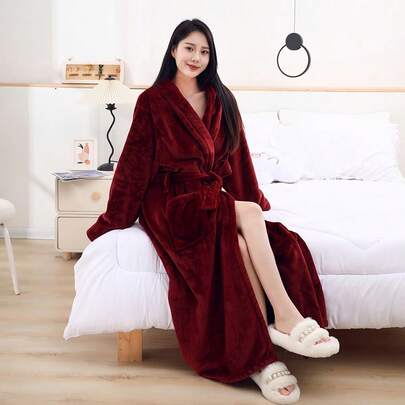 1pc Oversized Flannel Bathrobe, Thick Long Casual Style With Hood For Tall, Super Soft High Absorbency Quick Dry Windproof Warm Unisex Robe, Suitable For Winter Back To School