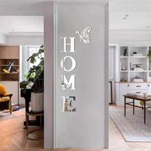 1 Set Of 5pcs 3D Mirror Wall Stickers With Slogan Home Decor Wall Decals, Butterfly Stickers, "HOME" Letters, Self-Adhesive Acrylic Mirror Stickers For Wall/Corridor/Bedroom/Entrance/Doorway Decor, Home Party Decorations