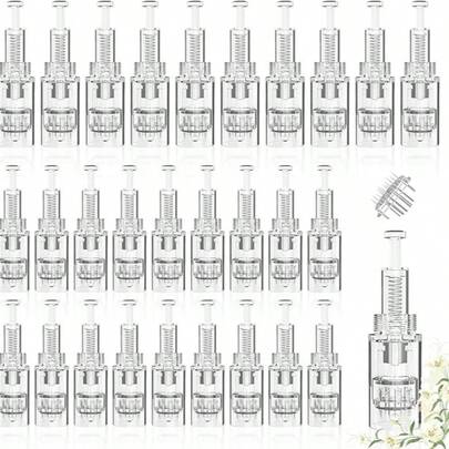 微针盒 12-42PINS 圆形纳米 3D、5D 纳米适用于 Dermapen 微针笔、电动微针 Derma 笔机械工具用于皮肤护理（螺旋式）、米诺地尔、Dermaroller、微针、美容、护肤产品、水疗、自我护理、护肤工具、面部护理、美容师用品、按摩、面部按摩工具、面部滚轮