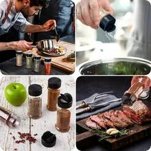 12/24 件塑料香料罐，5.6 盎司（160 克）方形调味容器，可重复使用的盐和胡椒瓶，带密封盖、标签和标记，适用于香料、香草、粉末 - 黑色 - 查看 8