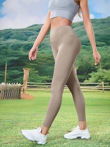 Mallas deportivas casuales para uso diario, fitness, yoga, pilates y correr al aire libre, para primavera - Caqui - Ver 6