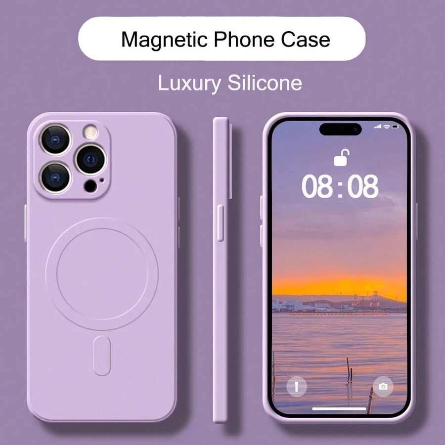 Funda de teléfono de silicona líquida magnética ultradelgada de unicolor, forrada con microfibra antiarañazos, antihuellas, con protección total de la cámara, resistente a los golpes, compatible con iPhone 17/16/15/14/13/12/11 Pro/Plus/Max/Mini/7/8/SE/7P/8P/X/XR/XsMax, Galaxy S25 Ultra, regalo perfecto para Pascua y primavera - violeta claro - Ver 1