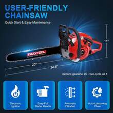 Motosierra de gasolina potente TMAXTOOL de 62 cc y 20 pulgadas con motor de 2 tiempos: perfecta para poda, desrame y aserraderos (negra) - Rojo - Ver 5
