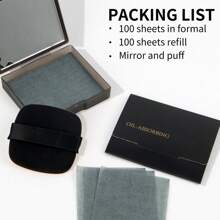 Tragbare ölaufnehmende Blättchen mit Puderquaste & Spiegeletui, Gesichts-Ölkontrolle Frische Make-up Blottingpads, 100 Stücke+Quaste+Nachfüllung 100 Stücke