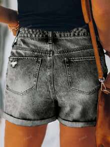 Jeans da donna casual in stile americano di strada di per l'estate, versatili, con stile vacanziero, semplici, con orlo consumato e colore tinta unita lavato