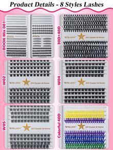 RITALASH 280pcs D Curl Christmas Gift Cluster Lash Kit DIY Eyelash Extensions Long Individual Lashes Mixed Tray Lash Clusters Extensions DIY Cluster Lash At Home With Bond And Seal Applicator Cluster Lash Remover And Lash Brush - Black - View 3