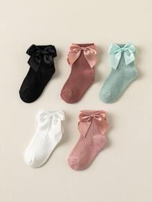 5 Pairs Vertical Striped Pattern With Bow-Knot Baby Kids Socks - Multicolor - View 4