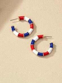 1 par de brincos de argola de bambu vintage tricolor com gotejamento de óleo para mulheres, simples e modernos, adequados para a festa do Dia da Independência, uso diário