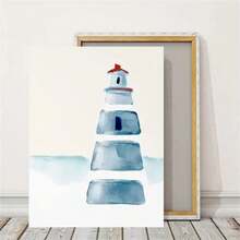 1/2 件现代简约蓝色水彩风格墙面艺术装饰海报夏季海滩帆船灯塔帆布印刷时尚画客厅卧室家庭办公室宿舍装饰墙面背景设计画带框/无框 - 彩色 - 查看 6