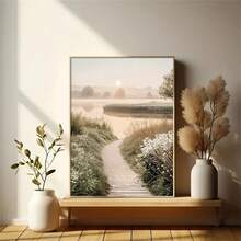 1件/3件套 现代乡村湖泊、日落、芦苇自然风景墙面艺术装饰画，当代艺术装饰海报，帆布画，适用于客厅、卧室、家庭办公室、浴室、餐厅 - 竖版，带框/不带框，带框墙面艺术品 - 彩色 - 查看 7