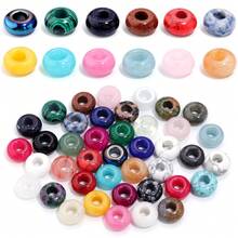 6 件/包天然大孔扁圆形算盘珠，14 毫米，多种款式可选，时尚休闲复古手工 DIY 珠子，适用于手链项链珠宝吊坠制作 - 彩色 - 查看 2