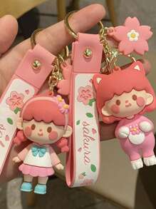 1pc Cute Cherry Blossom Girl Keychain, Fashion Pendant Accessory Ornament For Backpacks, Cars, Sweet Gift Car Accessories Bag Charm