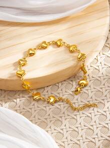 1 Stück vergoldetes Edelstahl Armband mit Cubic Zirkonia, Ballon und Herz Charms, personalisierter Modeschmuck für Männer und Frauen