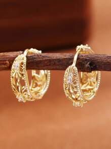 1 Pair Chic Rhinestone Embedded Geometric Round Earrings, Suitable For Dates Or As Gifts