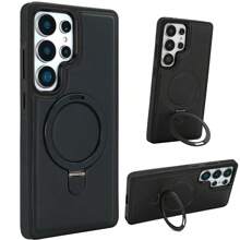 VIETAO Funda de teléfono de negocios con soporte plegable magnético de metal Funda de teléfono de piel sintética con soporte invisible compatible con Samsung Galaxy S24 S25 Ultra