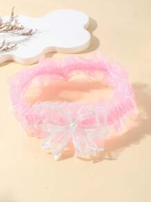 1pc Fashion Elegant Pink Lace Elastic Garter Belt, Bowknot Decor Sexy Thigh Chain, Wedding Bridal Bridesmaid Garter