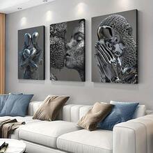 3 件木制相框北欧情侣金属人物雕像帆布海报墙面艺术印刷装饰画，创意帆布海报，防水帆布墙面艺术，艺术品墙画礼品，卧室装饰，客厅墙面装饰，家居和宿舍装饰，带框架的墙面艺术 - 彩色 - 查看 2