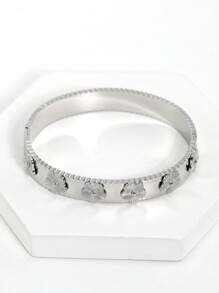 Brazalete estilo pulsera con flor chapado en oro de 18K de acero inoxidable, incrustado con circonita cúbica, impermeable, joyería de muñeca de estilo europeo y americano para mujer, adecuado para uso casual, boda, fiesta, regalo del Día de San Valentín