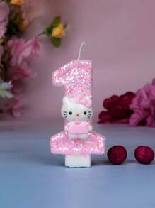Sanrio 1 pezzo - Candela per festa di compleanno/festival a tema Sanrio, Dolce candela rosa di Hello Kitty, disponibile nei numeri da 0 a 9, decorazione per torta adorabile a forma di gattino