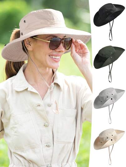 1pc Sun Hats For Women Ponytail UPF 80+ Beach Summer Hat Wide Brim Packable Outdoor Bucket Hat,Vacation