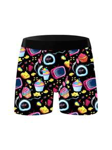 10 Pieces Random Pack Men's Graffiti Print Long Boxer Briefs - Elastic Polyester Fabric Underwear, Geometric Pattern, 2025 New Style, Suitable For All Seasons