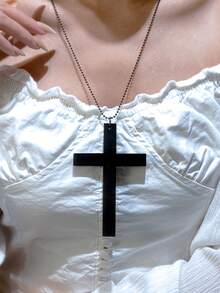 1pc Vintage Gothic Christian Black & White Wooden Cross Pendant Necklace, Fashion Jewelry Accessory Suitable For Wedding, Music Festival, Cosplay - Multicolor - View 13