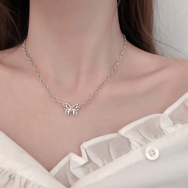 Sterling Silver Butterfly Necklace, New Design, Niche Female Collarbone Chain, Internet Celebrity Necklace, Light Luxury And High-End Feeling