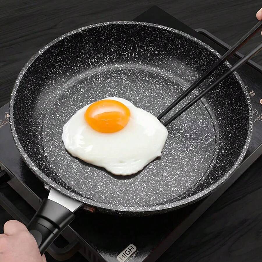 1pc Multi-Functional Maifan Stone Non-Stick Frying Pan For Steak, Flat Pan, Lightweight Oil-Saving Pancake Pan, Universal For Stovetops, Packaging Box Set With Handle - Black - View 1