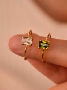 1 pièce Bague de pierre de naissance en zircone pour femme, en acier inoxydable couleur or, bague ajustable minimaliste, cadeau de bijouterie pour Noël et anniversaire