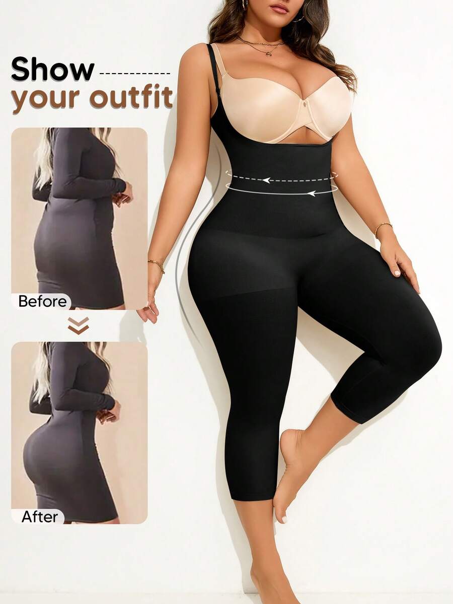 Women's Solid Color Everyday Wear Chest Support Shapewear Jumpsuit - Black - View 1