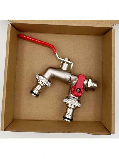 Dual Outlet Garden Faucet, Farmhouse Style Dual Outlet Garden Faucet, 304 Stainless Steel, Single Hole Installation, Universal Thread, Metal Outdoor Faucet With Multiple Components, Compatible With Sprayers And Hose Guns