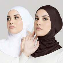 1/2 piezas Accesorios de Abaya de color liso de moda para mujer - Diadema elástica para barbilla, gorra y bufanda, diadema casual, gorro holgado suave, gorro para velo musulmán, gorro holgado suave para mujer con hiyab de muselina