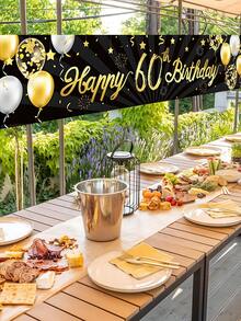 1 件生日横幅，优雅的黑色和金色派对背景，18/30/40/50/60/70/80/90 岁生日派对装饰，照片背景，适合生日派对、婚礼主题派对、返校节、万圣节