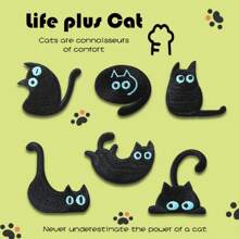 Iron-On Embroidered Patch, Cute Blue-Eyed Black Cat Embroidery Cloth Patch, Soft & Adorable Decoration For Scrapbook, Bag, Clothes Hole Cover, Self-Adhesive