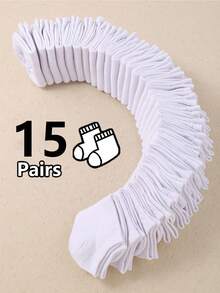 15双黑白儿童休闲船袜，适合男孩女孩日常运动穿着 - 白色 - 查看 2