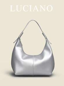 New Fashionable Minimalist Versatile Crescent Bag, Shoulder Bag, Solid Color Elegant, French Style Crossbody Bag, Handheld Crescent Bag, Lightweight Niche Young Adult Commute, Daily, Travel, Shopping, Silver - Silver - View 1