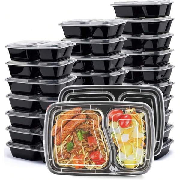 50pcs Portable Plastic Food Storage Containers With Dividers & Lids, Bento Box, Takeout Boxes, Microwave, Fridge, Dishwasher Friendly, Kitchen Food Service Supplies,School Supplies