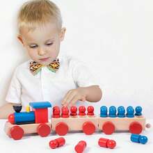 Juguete Tren De Madera Formas Geometricas Aprendizaje Matematicas Educacion Temprana - Multicolor - Ver 4