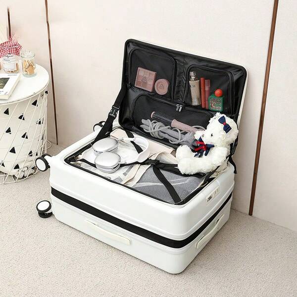 Armazenamento profundo + abertura lateral + gancho + mala de viagem de grande capacidade, mala de mão leve e prática, mala de rodinhas masculina e feminina com zíper, mala de mão para presente, rodas giratórias 360°, mala de viagem com senha para viagens de negócios e férias, acessórios de viagem, bolsa de viagem de verão para a escola, acessórios escolares, material escolar