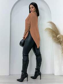 Swisz Women's Winter Poncho Knit Long Sleeve V-Neck Sweater With Scarf - 藕粉色 - 查看 8
