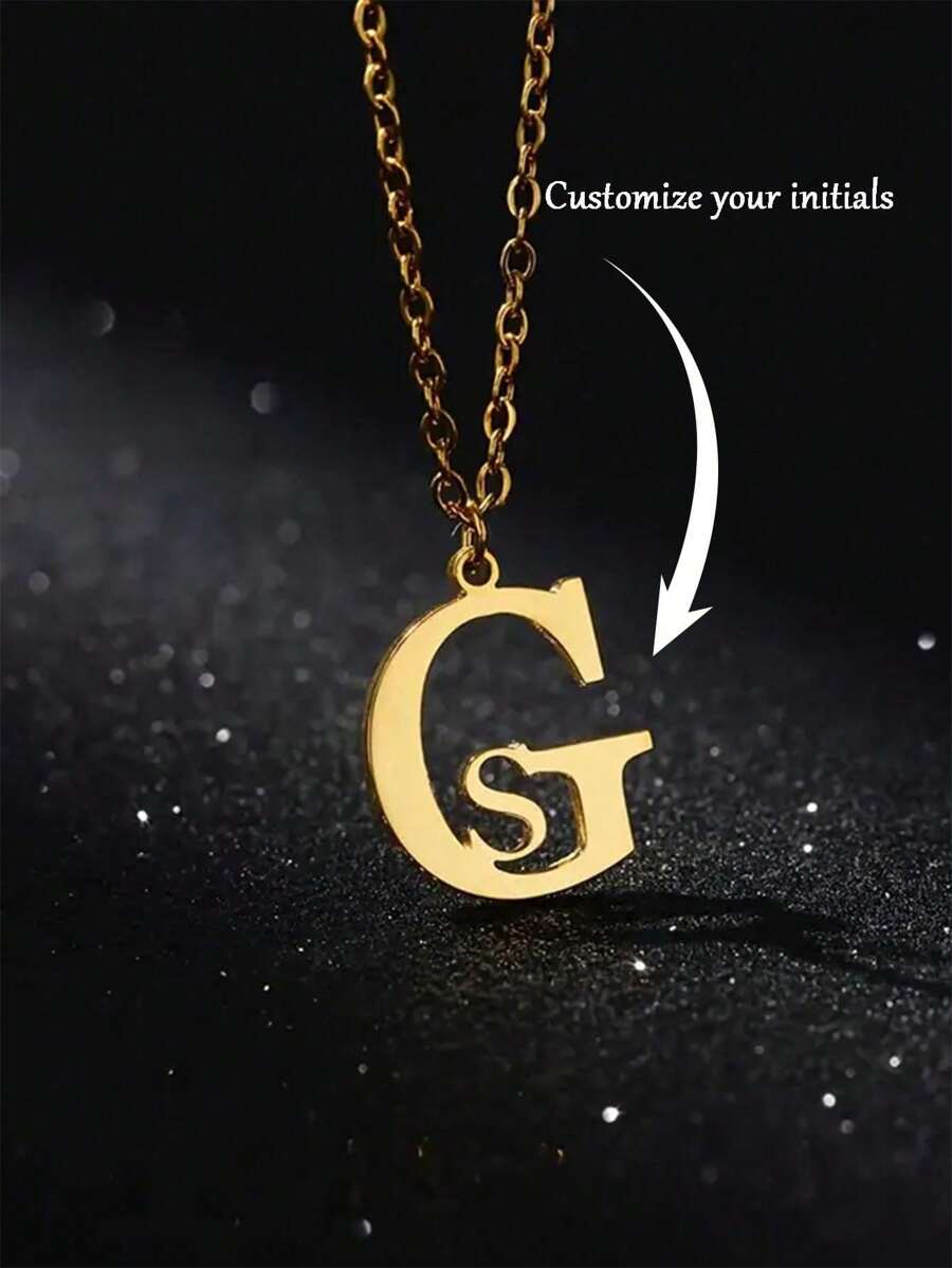 Personalized English Letter Pendant Necklace, Stainless Steel Chain, Custom Initial Necklace, Women's Simple Handmade Birthday/Christmas/Valentine's Day Gift