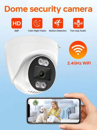 1PC Home Security Surveillance Camera, With Night Vision Function, Indoor Ceiling - Mounted IP CCTV Camera, With Two - Way Audio And Network Connectivity, Motion Detection ,Suitable For Monitoring The Situation Around The House Outdoors