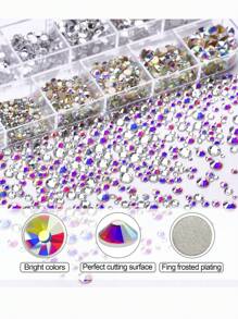 3D Flat Bottom Nail Rhinestones, Glass AB & Clear Crystal Nail Gems Set, DIY Nail Art Decorations