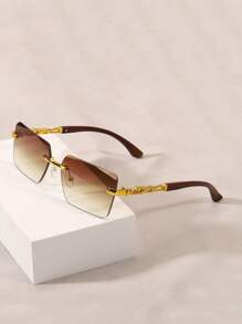 Augonstern 1pc Leopard Print Frameless Decorative Legs Fashion Glasses, Fashionable Small Frame Glasses For Beach Vacation