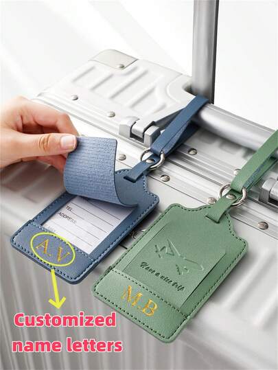 [Customized]Personalized Custom 1 Piece Faux Leather Luggage Tag, Business/Vacation/Commuter Style, Lightweight, Suitable For Flight Travel Back To School, Fashionable Travel Accessories With Anti-Theft , Men And Women