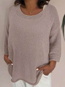 Casual Loose Solid Color Three-Quarter Sleeve Sweater
