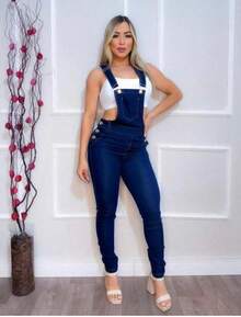 Dark Blue Denim Dungaree Pants Jumpsuit Lifts Butt - 深色水洗藍 - 查看 1