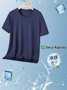Kit 3 Men's T-Shirts Short Sleeves Breathable Mesh Quick-Drying Ice Silk - Màu xanh hải quân - Xem 3